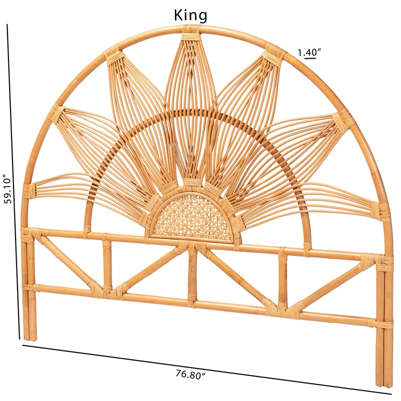 Bowery Hill Bohemian Natural Rattan King Size Standalone Headboard
