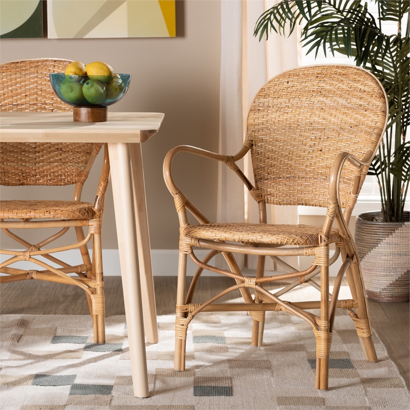 Bowery Hill Contemporary Brown Finished Bohemian Rattan Dining Chair