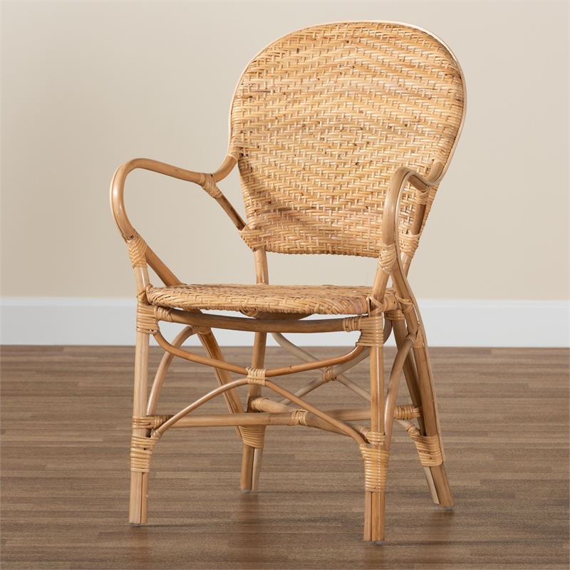Bowery Hill Contemporary Brown Finished Bohemian Rattan Dining Chair