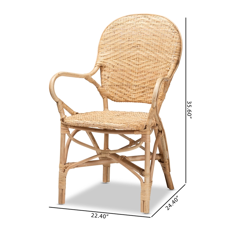 Bowery Hill Contemporary Brown Finished Bohemian Rattan Dining Chair