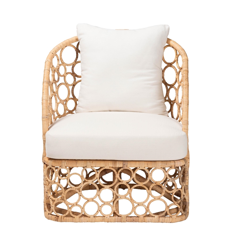 Bowery Hill Contemporary Bohemian Light Honey Rattan Accent Chair