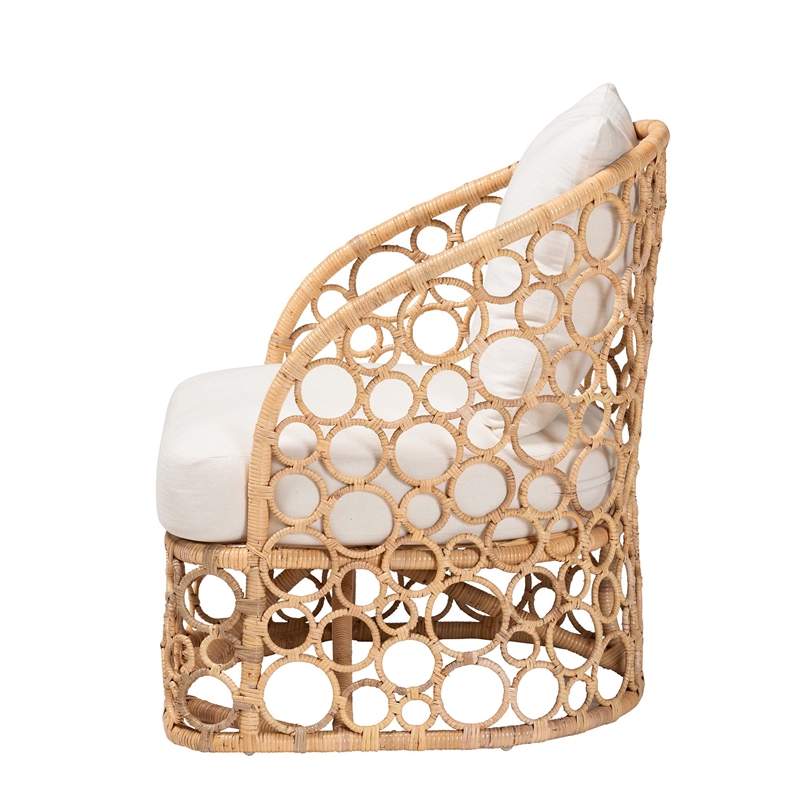 Bowery Hill Contemporary Bohemian Light Honey Rattan Accent Chair