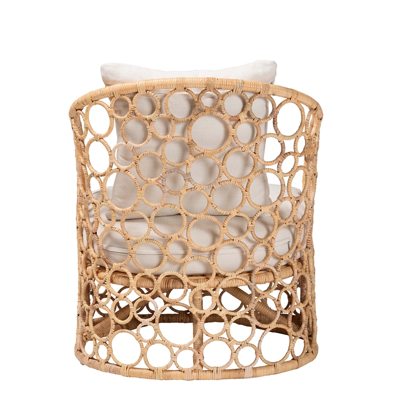 Bowery Hill Contemporary Bohemian Light Honey Rattan Accent Chair
