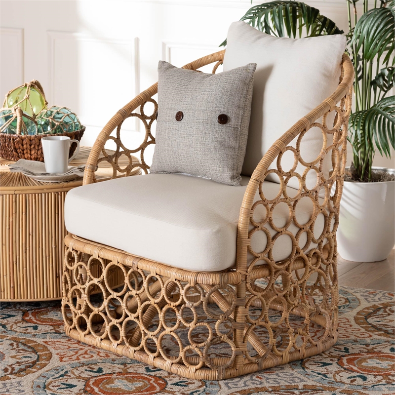 Bowery Hill Contemporary Bohemian Light Honey Rattan Accent Chair