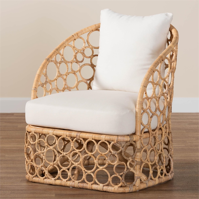 Bowery Hill Contemporary Bohemian Light Honey Rattan Accent Chair