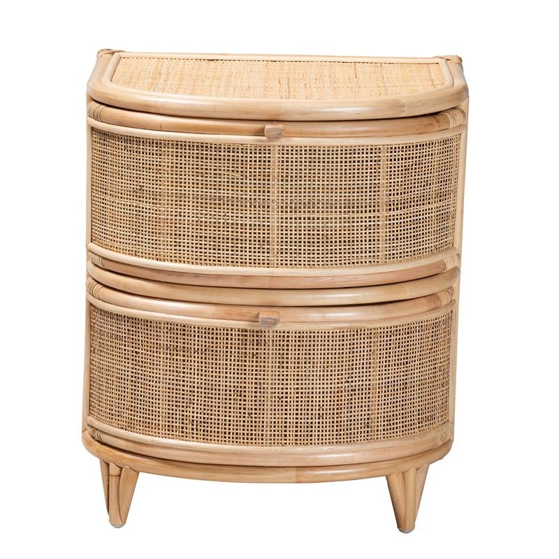 Bowery Hill Modern Bohemian Natural Brown Rattan 2-Drawer Nightstand
