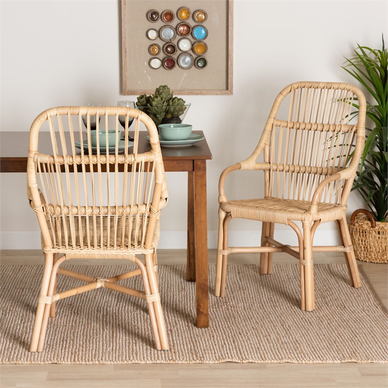 Bowery Hill Modern Bohemian Natural Brown Rattan Dining Chair