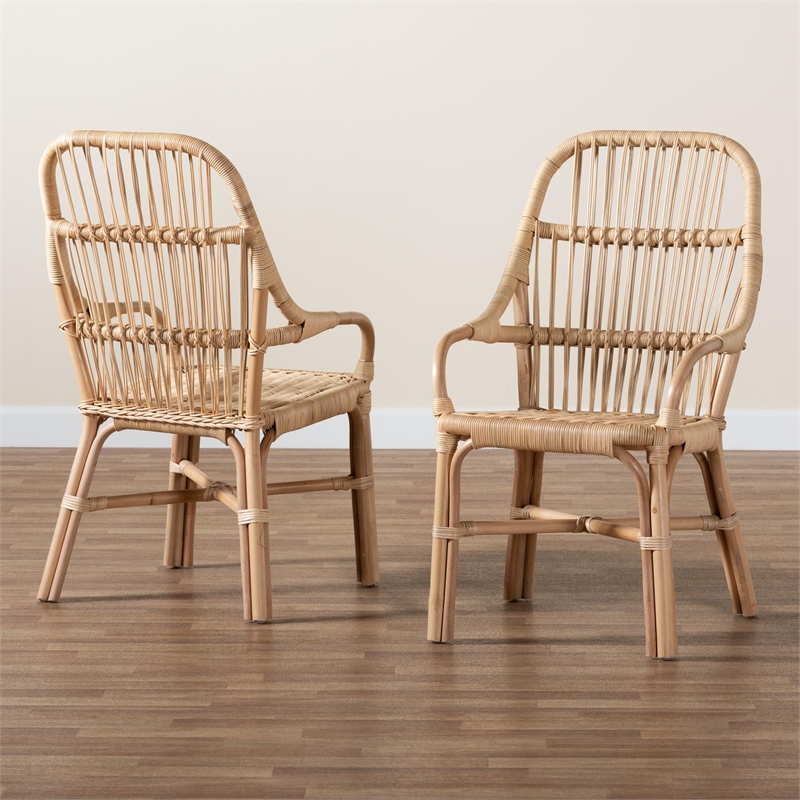 Bowery Hill Modern Bohemian Natural Brown Rattan Dining Chair