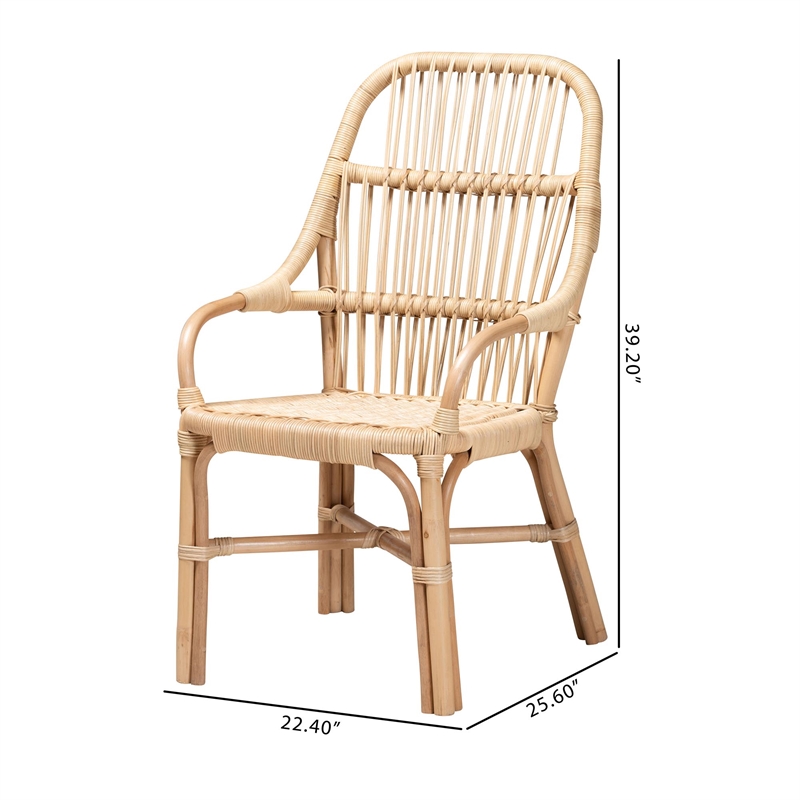 Bowery Hill Modern Bohemian Natural Brown Rattan Dining Chair