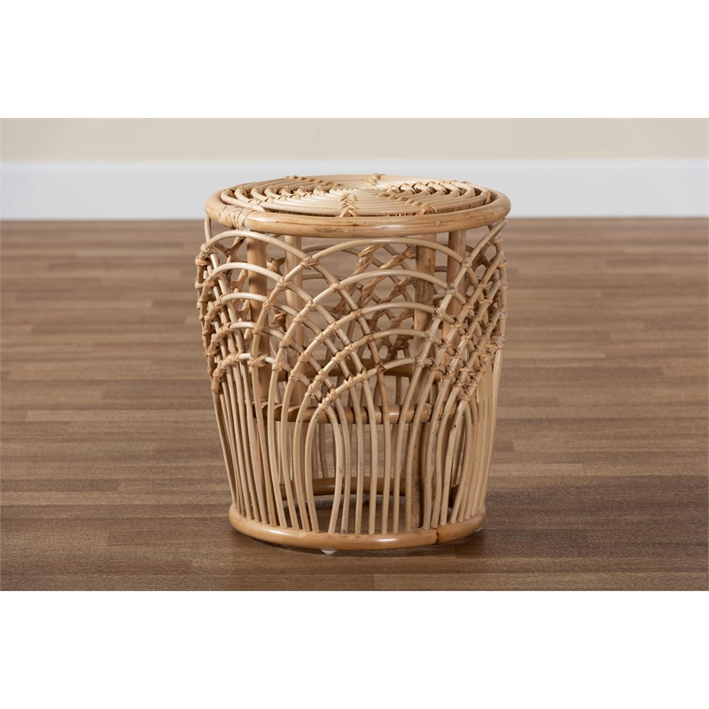 Bowery Hill Modern Bohemian Natural Brown Finished Rattan End Table
