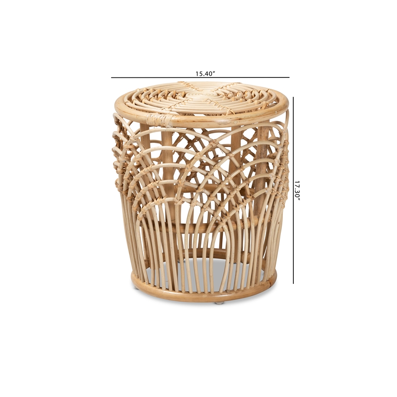 Bowery Hill Modern Bohemian Natural Brown Finished Rattan End Table