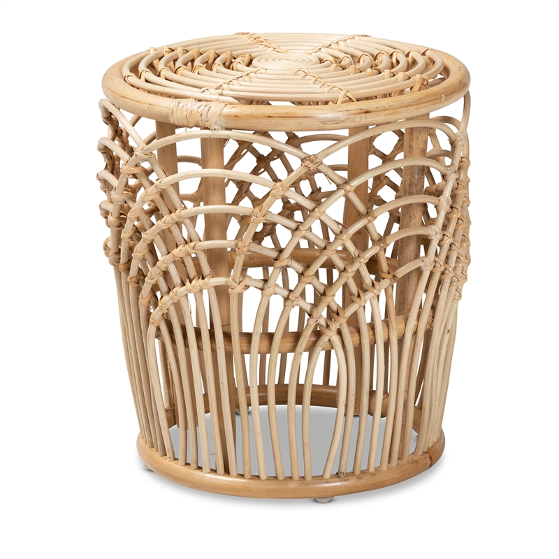 Bowery Hill Modern Bohemian Natural Brown Finished Rattan End Table