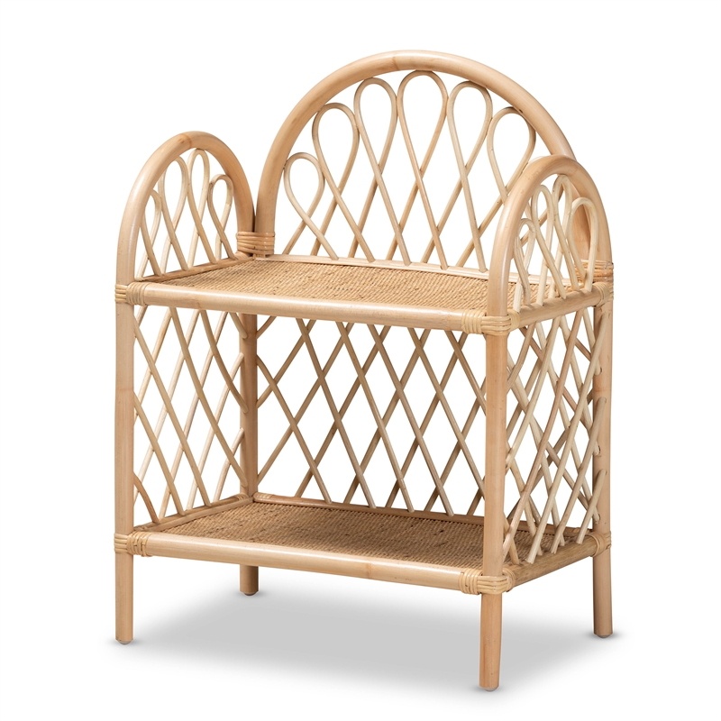 Bowery Hill Modern Bohemian Natural Brown Rattan 2-Tier Display Shelf