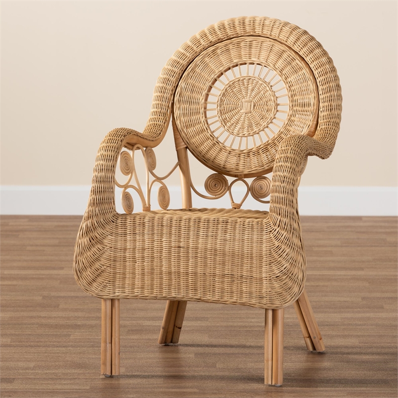 Bowery Hill Modern / Contemporary Bohemian Natural Rattan Arm Chair