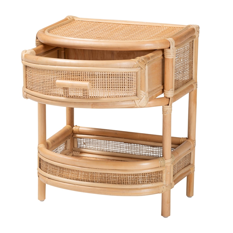 Bowery Hill Modern Bohemian Natural Rattan 1-Drawer Nightstand