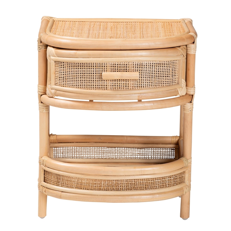 Bowery Hill Modern Bohemian Natural Rattan 1-Drawer Nightstand