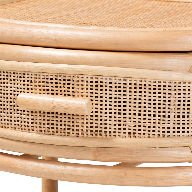 Bowery Hill Modern Bohemian Natural Rattan 1-Drawer Nightstand
