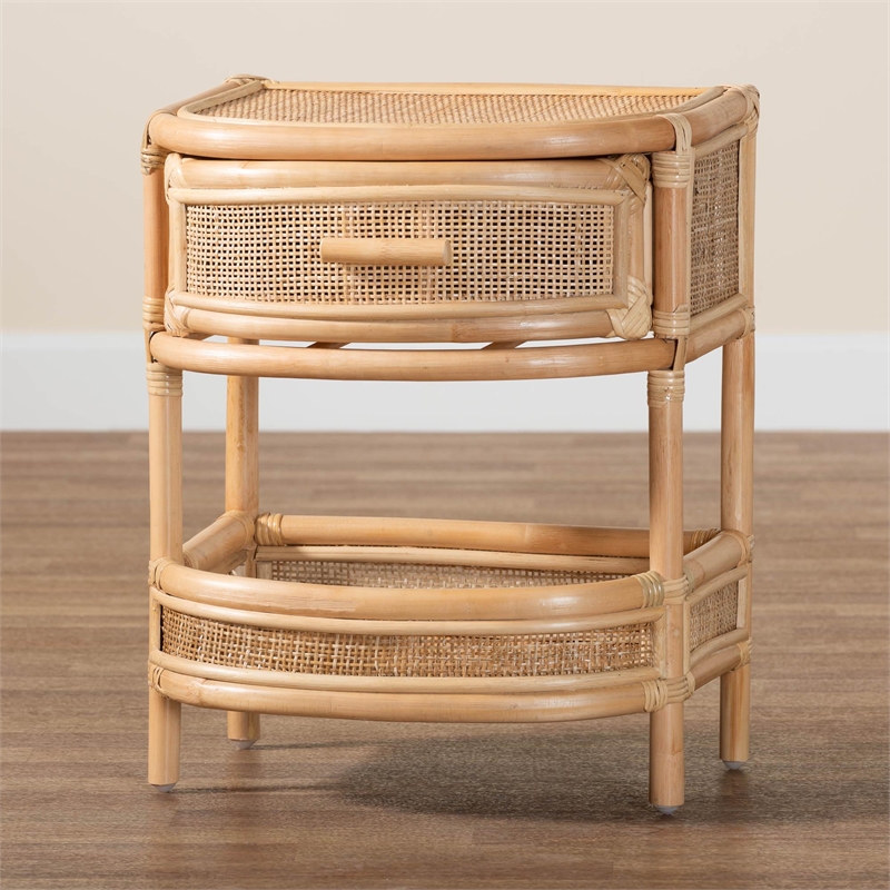Bowery Hill Modern Bohemian Natural Rattan 1-Drawer Nightstand