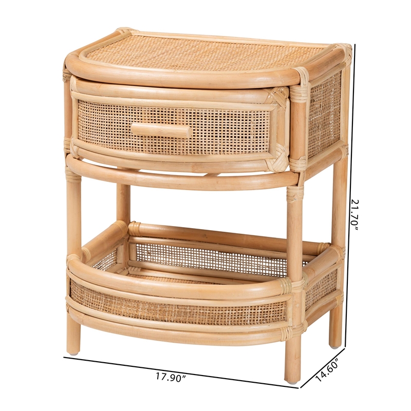 Bowery Hill Modern Bohemian Natural Rattan 1-Drawer Nightstand