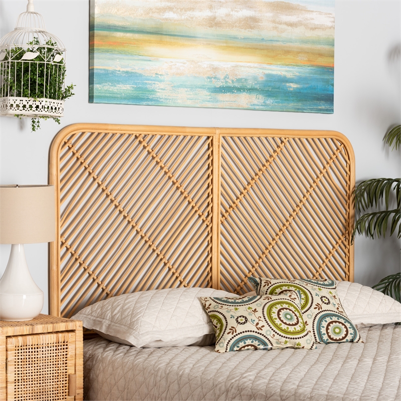Bowery Hill Modern Brown Rattan Queen Size Wall-mount Headboard