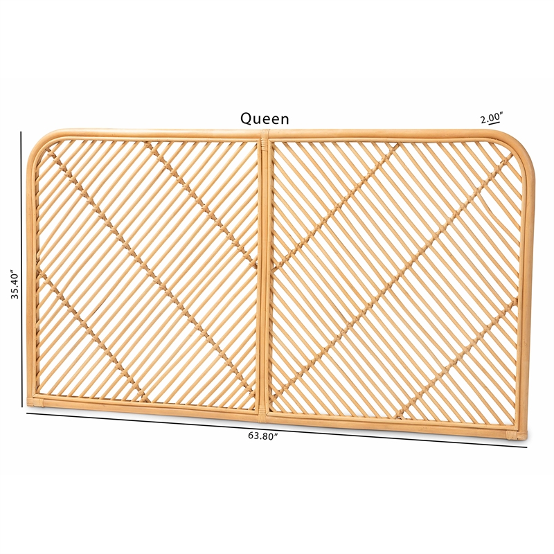 Bowery Hill Modern Brown Rattan Queen Size Wall-mount Headboard