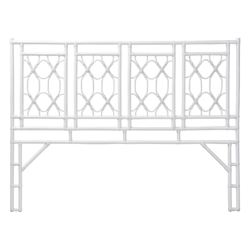 Bowery Hill Bohemian White Rattan King Size Standalone Headboard