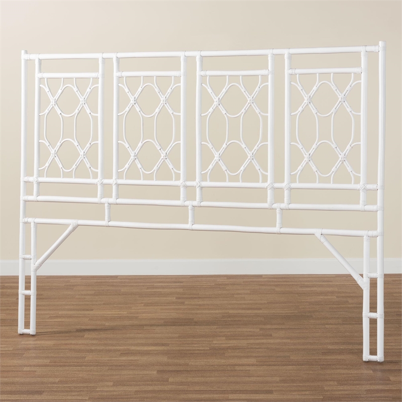 Bowery Hill Bohemian White Rattan King Size Standalone Headboard