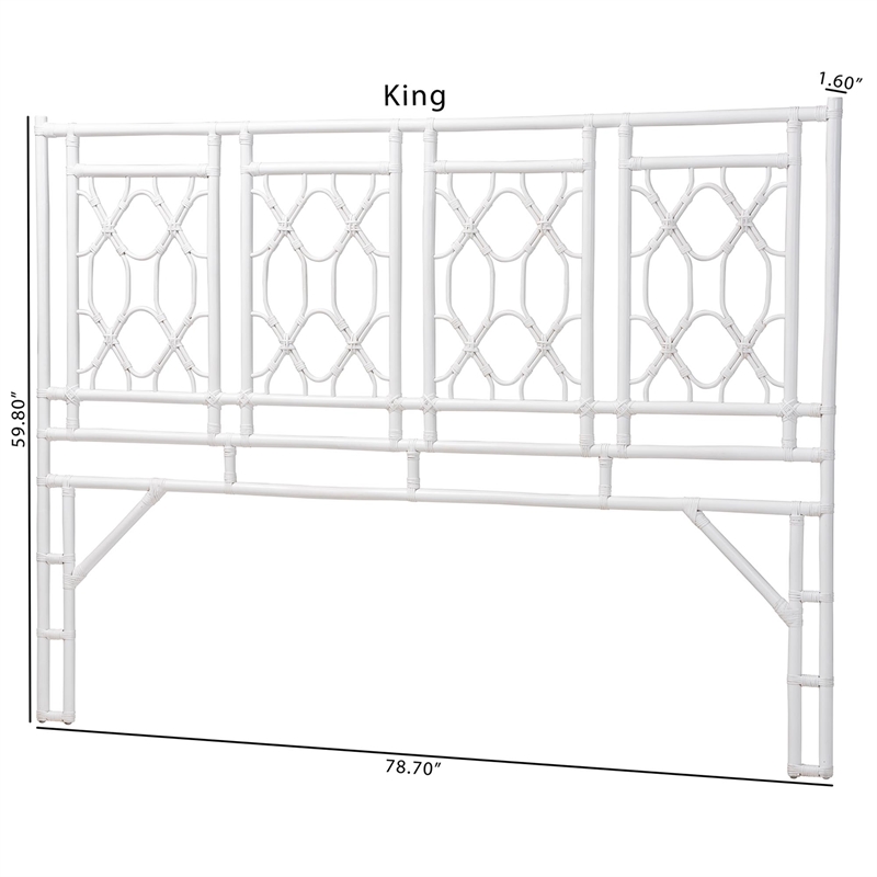 Bowery Hill Bohemian White Rattan King Size Standalone Headboard