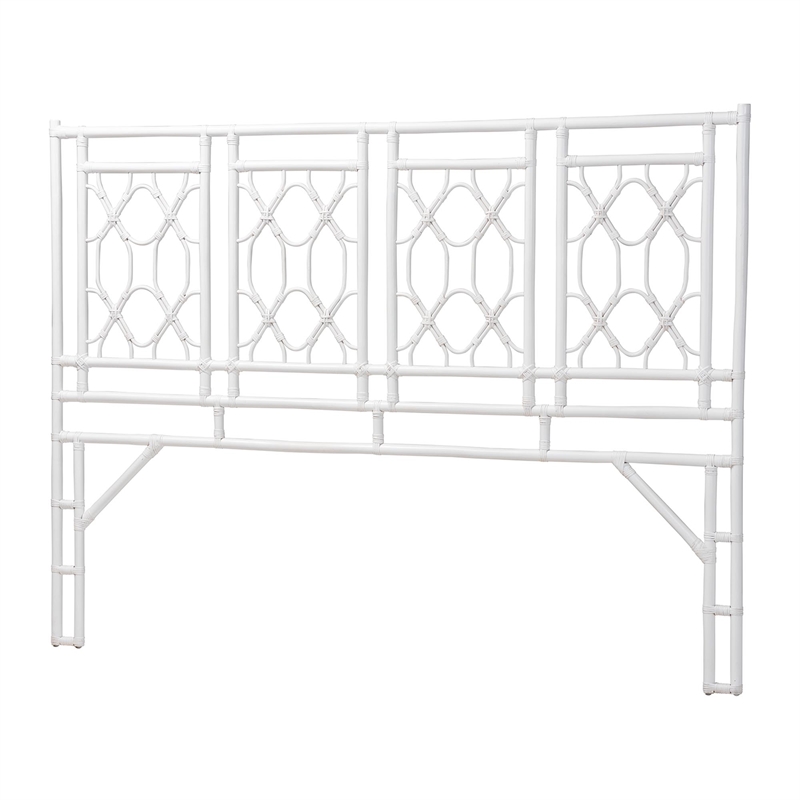 Bowery Hill Bohemian White Rattan King Size Standalone Headboard