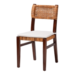 Bowery Hill Bohemian Light Honey Rattan and Dark Brown Wood Dining Chair