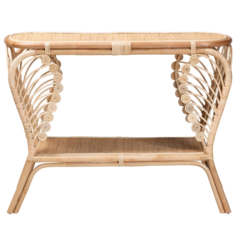 Bowery Hill Modern Bohemian Natural Brown Rattan 2-Tier Console Table