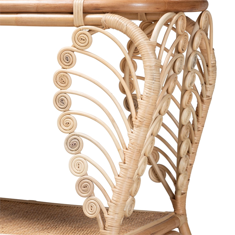 Bowery Hill Modern Bohemian Natural Brown Rattan 2-Tier Console Table