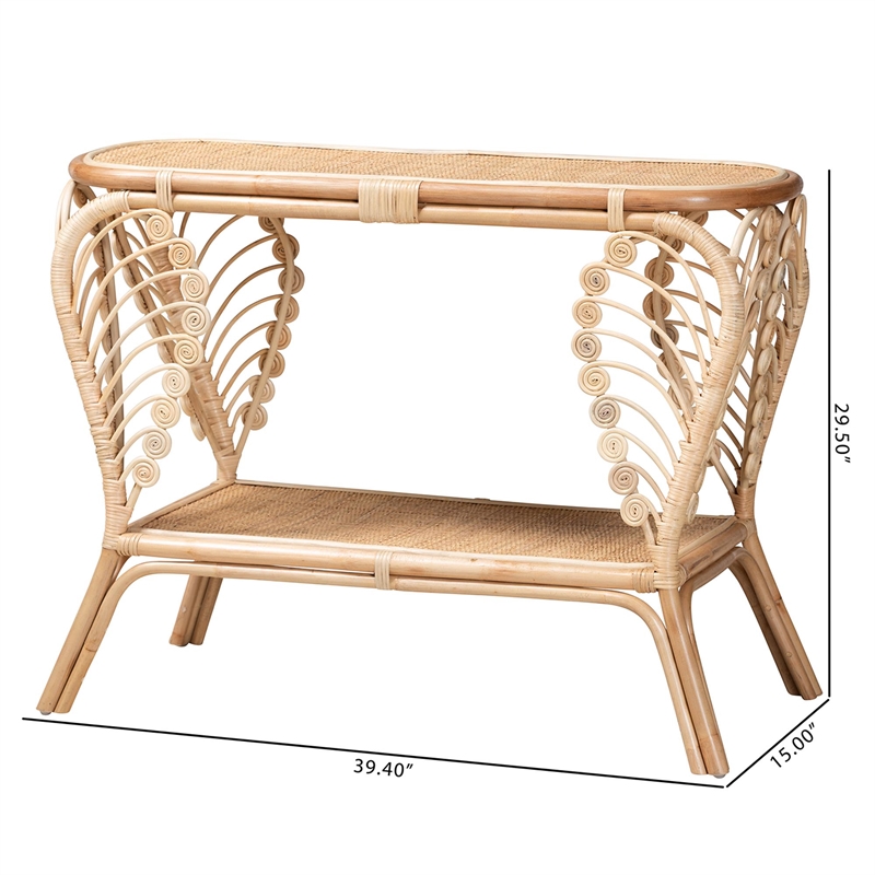 Bowery Hill Modern Bohemian Natural Brown Rattan 2-Tier Console Table