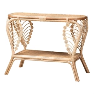 Bowery Hill Modern Bohemian Natural Brown Rattan 2-Tier Console Table