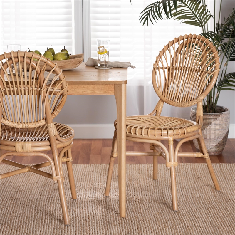 Bowery Hill Modern Bohemian Natural Brown Rattan Dining Chair