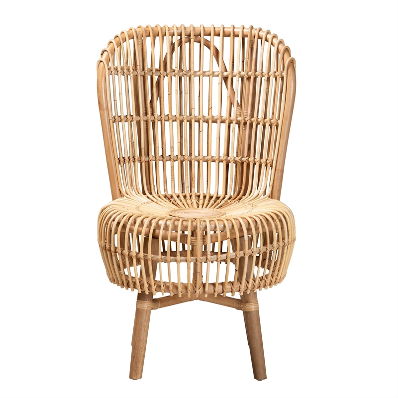 Bowery Hill Rattan Lounge Chair with Curved Backrest in Brown