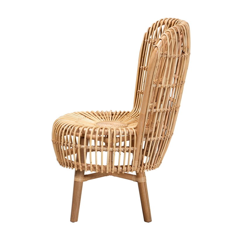 Bowery Hill Rattan Lounge Chair with Curved Backrest in Brown