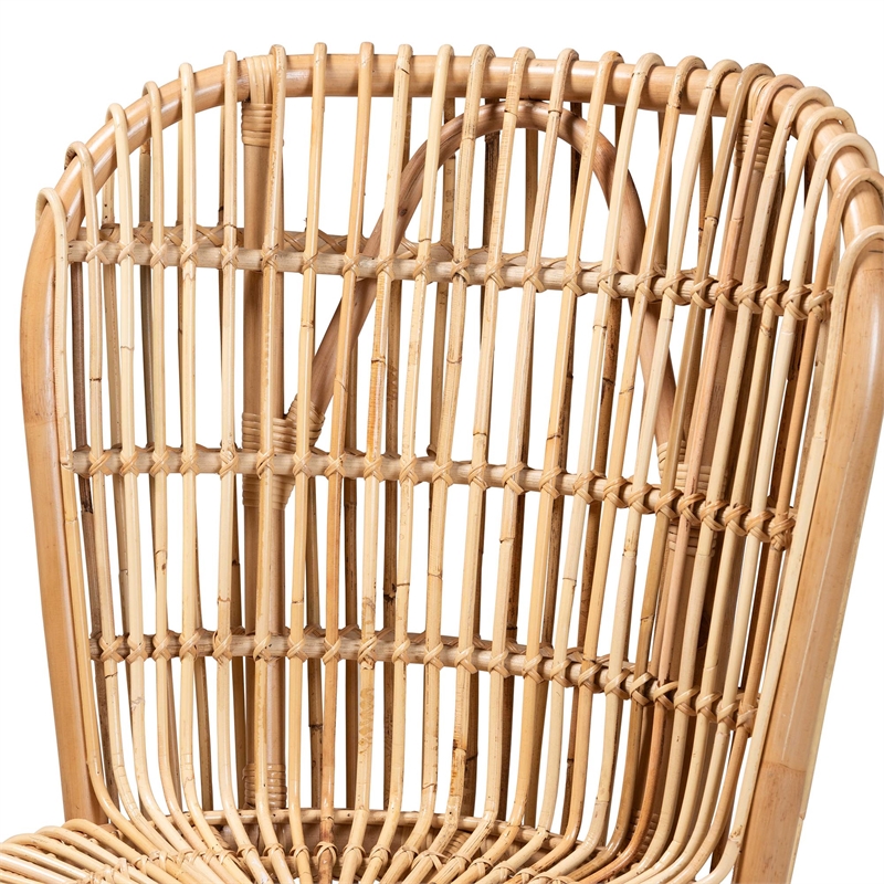 Bowery Hill Rattan Lounge Chair with Curved Backrest in Brown