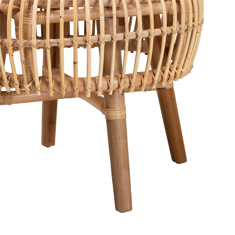Bowery Hill Rattan Lounge Chair with Curved Backrest in Brown