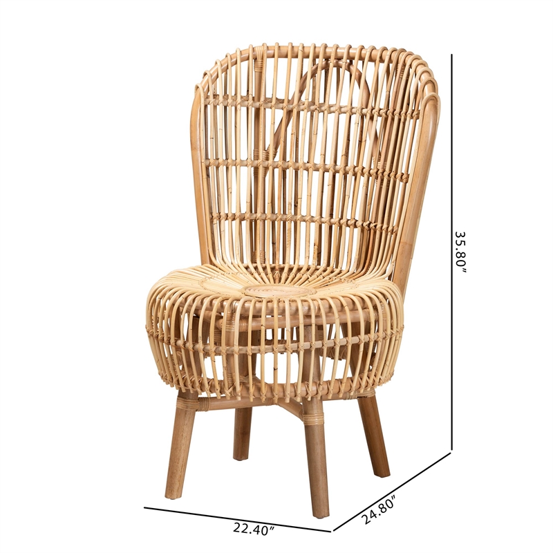 Bowery Hill Rattan Lounge Chair with Curved Backrest in Brown
