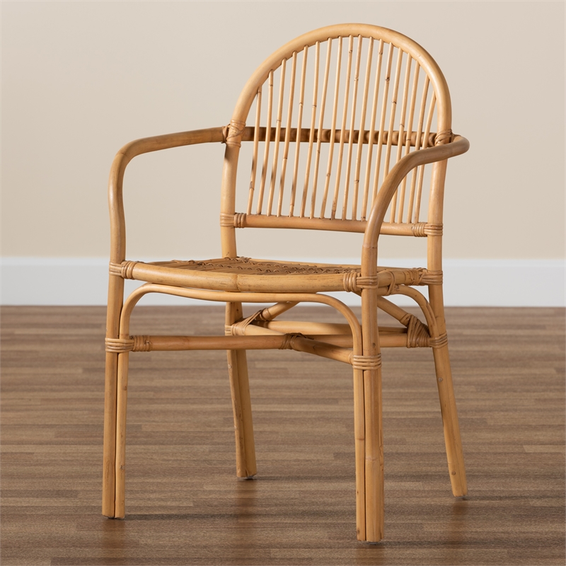 Bowery Hill Modern Bohemian Natural Brown Rattan Dining Chair