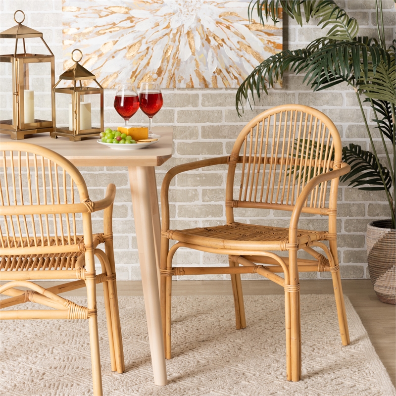 Bowery Hill Modern Bohemian Natural Brown Rattan Dining Chair