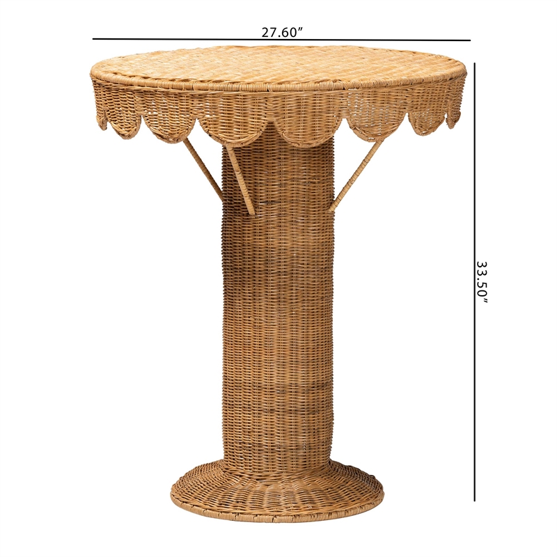 Bowery Hill Bohemian Light Honey Rattan Scalloped Accent Table
