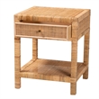 Bowery Hill Natural Rattan and Mahogany Wood 1-Drawer Nightstand