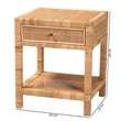 Bowery Hill Natural Rattan and Mahogany Wood 1-Drawer Nightstand