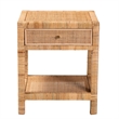 Bowery Hill Natural Rattan and Mahogany Wood 1-Drawer Nightstand