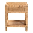 Bowery Hill Natural Rattan and Mahogany Wood 1-Drawer Nightstand