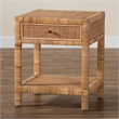 Bowery Hill Natural Rattan and Mahogany Wood 1-Drawer Nightstand
