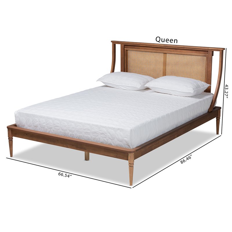 Bowery Hill Brown Finished Wood and Rattan Queen Size Platform Bed