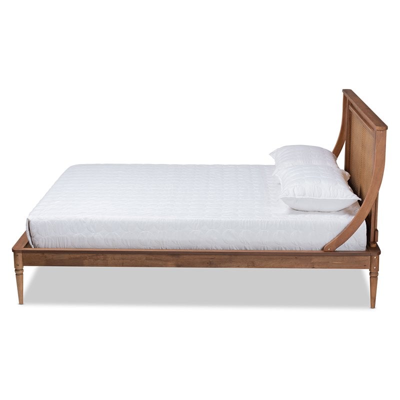 Bowery Hill Brown Finished Wood and Rattan Queen Size Platform Bed